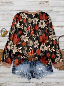 Linhara Plus Floral Print Contrast Trim Top - Multicolor - View 2