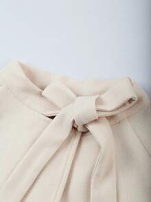 Franclia 大码女士优雅法式结领人造毛皮袖口宽松羊毛混纺外套，秋冬款 - 杏色 - 查看 3