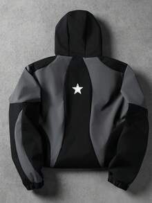 Manfinity Roghcode 男士休闲撞色连帽长袖夹克外套 - 寶藍色 - 查看 2