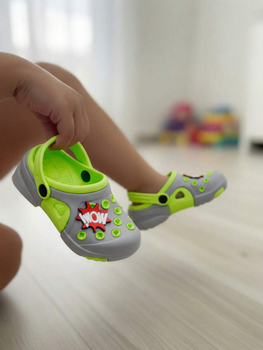 Zueco niña decoración botones alegre punta redonda talón abierto estilo divertido para verano y hogar - Verde - Ver 1