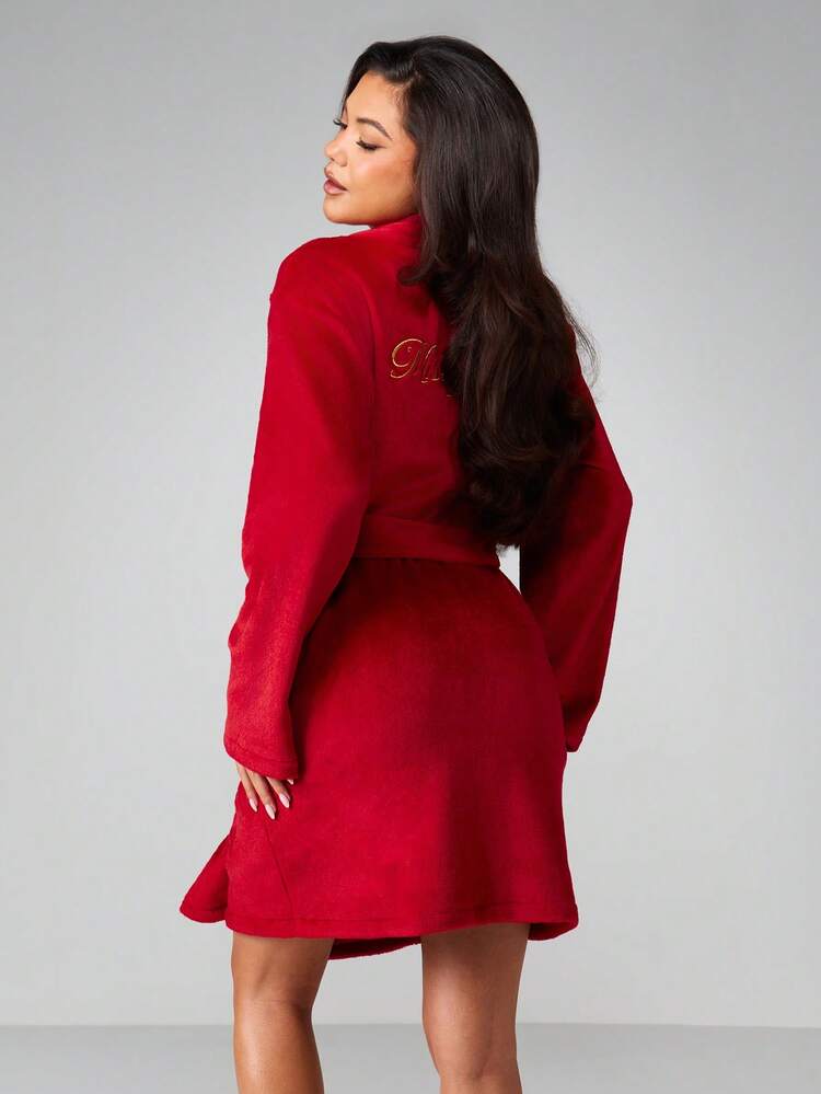 MISSGUIDED Luxurious Long Sleeve Tie Waist Soft Knit Robe With Belt Holiday Winter Lounge Comfort Sleepwear