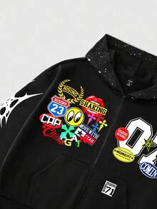 ROMWE MEN Street Life Boy's Sparkly Sequin Print Sweatshirt Sweatshirt, Loose Fit - Black - View 2