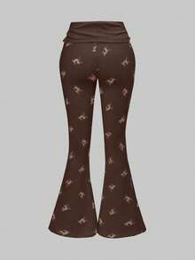 ROMWE J-Fashion Cute Deer Embroidered Lace Blouse Paired With Deer Print Flare Pants, Autumn/Winter