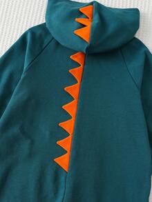 Cozy Pixies Bộ áo liền quần dài tay có mũ hình khủng long hoạt hình cho bé trai, thoải mái, đa năng, thời trang, dễ thương, kiểu dáng cơ bản, phù hợp cho trong nhà, ngoài trời, trượt tuyết, đi học, mặc hàng ngày, thể thao, mùa thu/đông. - Màu xanh lá cây đậm - Xem 6