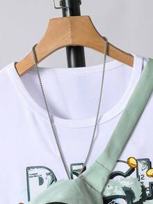 3pcs Boys Cute Bear Print T-Shirt, Cargo Shorts & Mini Sling Bag Set, Spring/Summer - Mint Green - View 7