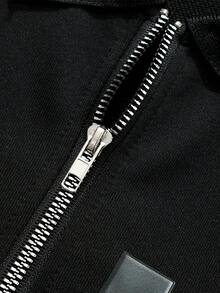 ROMWE MEN Street Life Men's Everyday Commute Letter Print Drop Shoulder Loose Half-Zip Collared Short Sweatshirt, Spring/Autumn - Multicolor - View 6