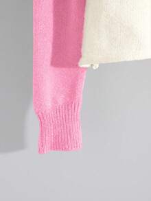 GlowEve New Stylish European And American Mixed Color Elegant Versatile Contrast Color Knitted Ruffled Hem Pullover Sweater - Pink - View 3