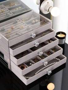 Zazumi 1 hộp đựng trang sức nhung 5 lớp, hộp đựng trang sức, vòng cổ, khuyên tai và nhẫn, hộp đựng trang sức di động dung tích lớn dành cho phụ nữ và trẻ em gái, hộp đựng đồ phòng tắm, hộp ngăn kéo để bàn, hộp đựng đồ có thể xếp chồng lên nhau, hộp đựng trang sức ngăn kéo có giá để đồ, hộp đựng nhẫn, hộp đựng khuyên tai, hộp đựng trang sức ngăn kéo - Nhiều màu - Xem 8