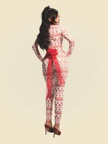 Missguided x Playboy Bộ đồ Giáng sinh cài nút kèm quần legging - Đỏ và trắng - Xem 1