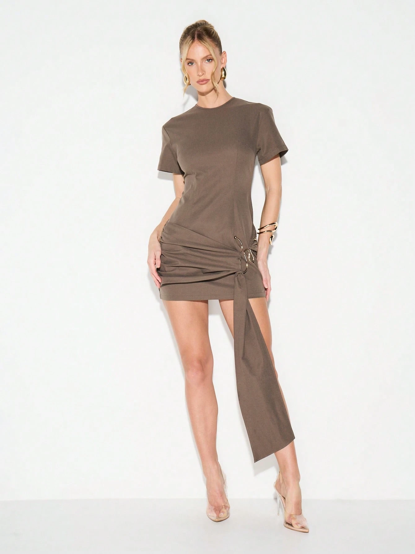 KIZN Crew Neck Fitted Mini Dress With Tie Detail