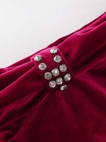 GlowEve 女士优雅V领连衣裙，A字玫瑰缎面派对礼服 - 紅色 - 查看 4