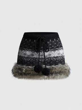 ROMWE Avant Y2K Autumn/Winter Snow Outfit Fair Isle Jacquard Low-Waist Women Sweater & Skirt Set