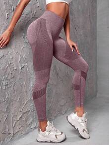 Powerista Leggings deportivos de unicolor, minimalistas y sin costuras, con alta elasticidad para uso diario - Burdeos - Ver 5