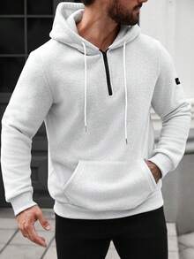 Manfinity CasualCool Men's Patch Pocket Half-Zip Casual Long Sleeve Hoodie Casual Pullovers Half Zip Hoodie Pullover Old Money,Daily Leisure, Weekend Trips, Outdoor Activities, Travel Expeditions, Relaxed Work Environments Or Semi-Formal Occasions,Boyfriend/Husband Gift, Anniversary Gift Christmas Quarter Zip Hoodie Men Mens Hoodies Casual Men Hoodies Pullovers Gym Hoodies Men Light Grey Hoodie - White - View 3