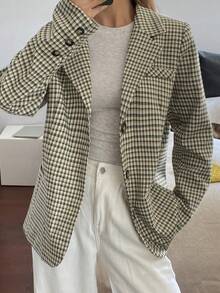 DAZY 女士休闲/办公通勤学院风印花翻领轻薄西装外套，春秋季 - 卡其色 - 查看 2