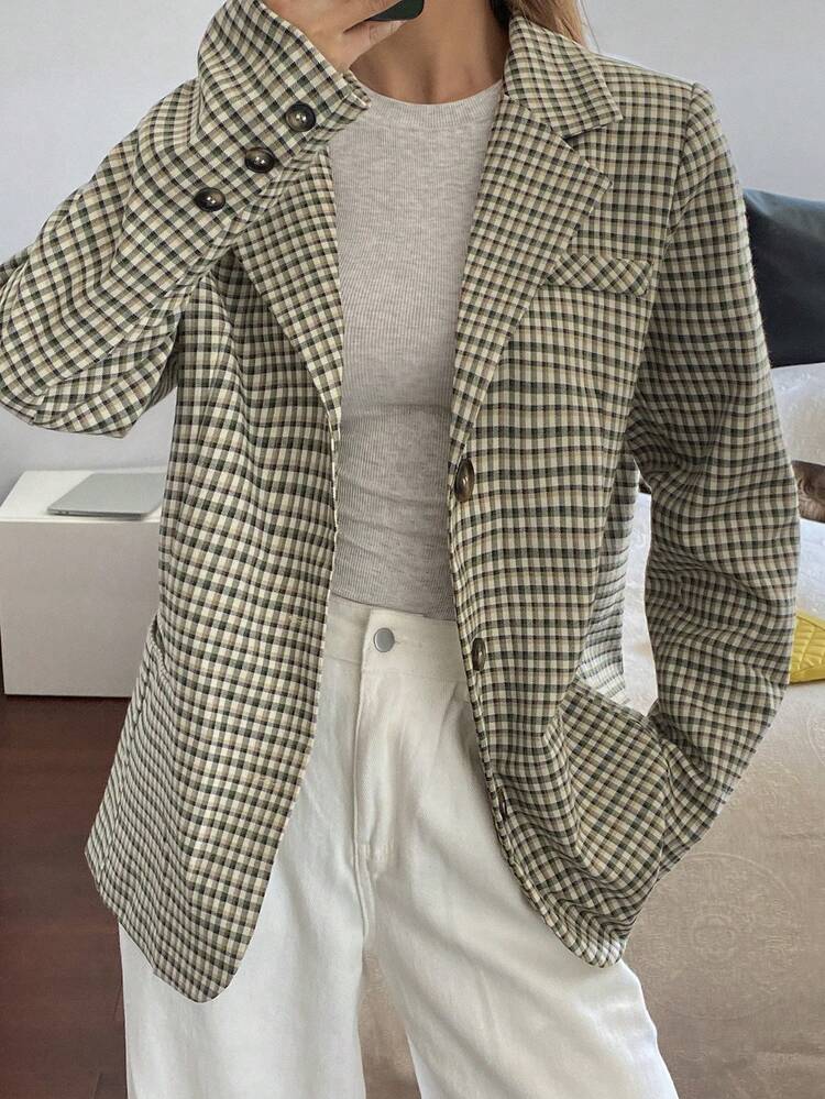 Women's Casual/Office Commute Collegiate Patterned Print Lapel Collar Lightweight Blazer, Spring/Autumn
