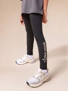 SUMWON New York Set Kaos dan Legging Oversized Motif Leopard untuk Anak Perempuan Usia 10 Tahun, Cocok untuk Liburan Kasual - Dark Grey - View 5