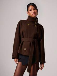 COSMINA Women's Elegant High Collar Tie Casual Jacket, Autumn/Winter Coat,  Brown Jacket Women,  Outerwear Women,  Coats For Women,  Women S Fall Clothes,  Brown Blazer Women - Coffee Brown - View 3