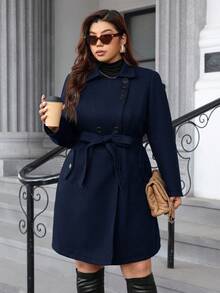 Ellevyn 大码女式时尚双排扣羊毛腰带，冬季