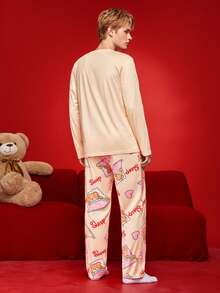 FamilyFrolics 男士可爱小熊印花圆领长袖上衣和裤子家居服套装，冬季服装 - 彩色 - 查看 2