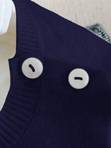 PrepCrw Baby Boys Navy Blue Knitwear Pullover With Teddy Bear Pattern Long Regular Sleeve Contrast Collar For Everyday Casual Wear - Navy Blue - View 5