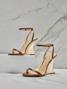 SHUZIA Top-Seller Women's Glamorous Sexy Ankle Strap Wedge Sandals For Christmas Valentine's Day Summer Shoes - Brown - View 2