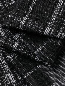 FRIFUL Women's Round Neck Thick Fabric Patchwork Faux Fur Metal Button Decor Ruffle Hem Long Sleeve Pullover T-Shirt - Black - View 7