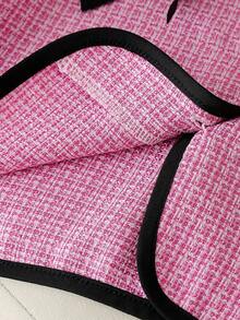 Elladie kids 女童两件套：格子印花圆领短袖外套，饰有珍珠纽扣和蝴蝶结，搭配粉色百褶裙，适合派对、聚会、生日、公主风、夏季等场合。 - 粉色 - 查看 8