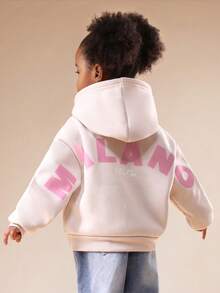 SUMWON Girls Oversized Hoodie Milano Script Embroidered Long Sleeve Pullover Casual Sweatshirt - Apricot - View 1