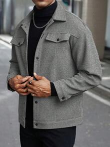 Manfinity Homme Men's Long Sleeve Loose Single Breasted Leisure Overcoat, Suitable For Autumn & Winter - Grey - View 5