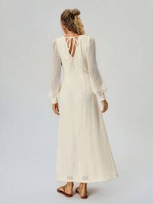Freevana 女士V领长袖露背蝴蝶结连衣裙，浪漫早春约会装 - 彩色 - 查看 2