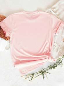 EMERY ROSE 女士字母蝴蝶结印花短袖休闲宽松圆领T恤 - 粉色 - 查看 2