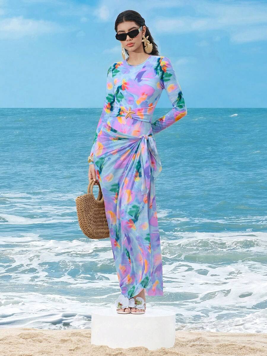 Swim Shayni 女士随机扎染印花布基尼三件套，海滩度假 - 彩色 - 查看 1