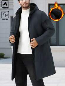 Manfinity Homme 男士休闲保暖拉链连帽羽绒服，秋冬季 - 深灰色 - 查看 4