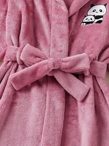 Bata larga de felpa con bordado de panda lindo para niñas - Rosa - Ver 4