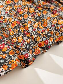 Cozy Pixies Baby Girl Floral Print Round Neck Long Sleeve Dress With Thermal Lined Sleeveless Vest 2-Piece Set Toddler Winter Dresses Baby Girl Dress Fall Baby Girl Clothes Spring Fall 2pcs Set Baby Girls Cute Vintage Style Floral Boho Toddler Dress