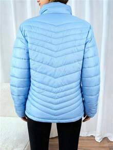 Abrigo de algodón de mujer de manga larga abrigo de invierno - Azul cielo - Ver 5