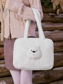 We Bare Bears X SHEIN 1pc White Fashion Portable Doll Head Design Large Capacity Tote Bag For Women - White - View 4