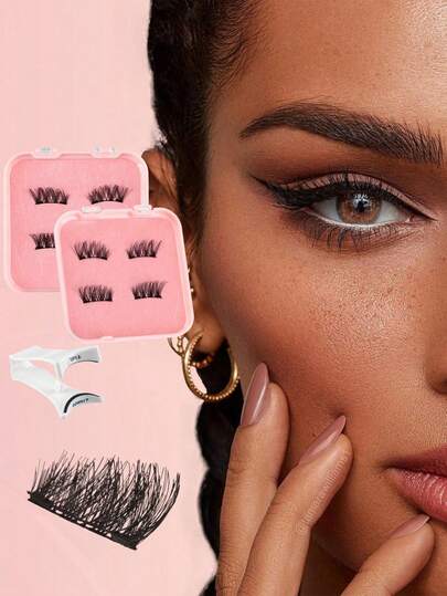 2 Pairs Magnetic Eyelashes Natural Look, Reusable Magnetic Eyelashes With Special Eyelash Curler,Mixed Design For Daily Wear, No Glue Needed Magnetic Eyelashes Magnetic Lashes Kit, Easy To Wear And Remove,Work, Study, Travel, Parties, Etc.
