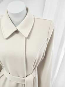 GlowEve Women's Elegant Cinched Waist Wrap Coat, Simple Solid Color Long Sleeve Maxi Cardigan Suitable For Outings, Autumn/Winter - White - View 4