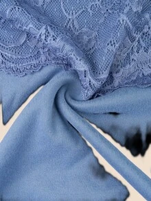 EMERY ROSE Plus Size Dusty Blue Lace Patchwork Sweatshirt And Pants 2 Pieces Set,Elegant Curve Smart Casual Loungewear,Cozy Autumn Winter Vacation Outfits Women - Blue - View 7