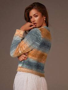 Athîral Women's Teal Blue Knitted Sweater,Long Sleeve Crop Jumper,Autumn Winter Everyday Casual Top,Christmas Jumper,Sweaters For Women - Multicolor - View 2