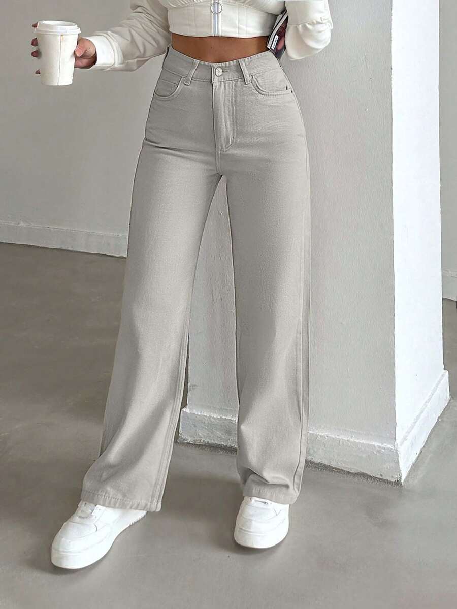 SHEIN PETITE Petite High Waist Casual Straight Jean