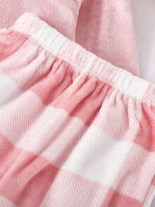 2 件女童格子羊毛长裤和长袖休闲睡衣套装，兄弟姐妹装搭配服装（2 套单独出售） - 粉色 - 查看 7