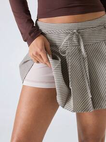 LYSMO 2026新款极简主义春夏女装学院风腰带格纹百褶迷你裙，适合夏季、春假、情人节、生日等节日穿着，Y2K 2000年代风格格纹裙 - 彩色 - 查看 7