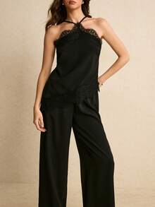 Poéselle Bộ 2 món áo yếm và quần chắp vá ren gợi cảm thời trang nữ - màu đen - Xem 5