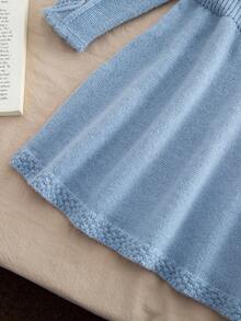 适合年轻女孩的可爱休闲百搭纯色针织连衣裙 - 藍色 - 查看 5