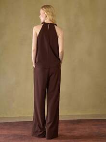 MOTF STUDIO 2 PIEZAS CONJUNTO CASUAL DE MUJER CON TOP Y PANTALONES CON CUERDA TRENZADA Y ADORNO DE CUENTAS - Café integral - Ver 6