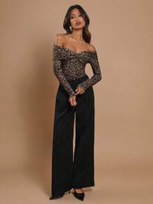 COSMINA Bộ đồ liền thân hở vai xoắn họa tiết da báo gợi cảm thời trang dành cho nữ - màu nâu - Xem 3