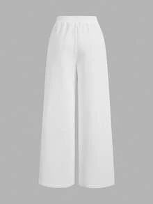 SHEIN EZwear 2 件套女士休闲纯色阔腿运动裤 - 黑與白 - 查看 7
